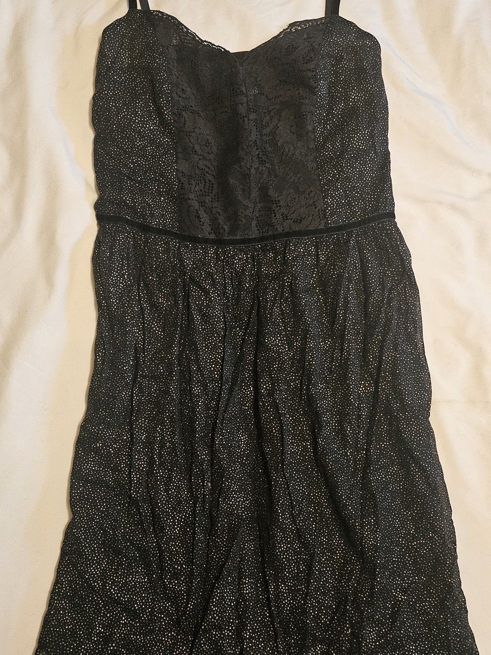 Free People Vintage Y2K Glitter Lace Sparkle Black Mini Cocktail Dress Size 8 - Picture 3 of 10